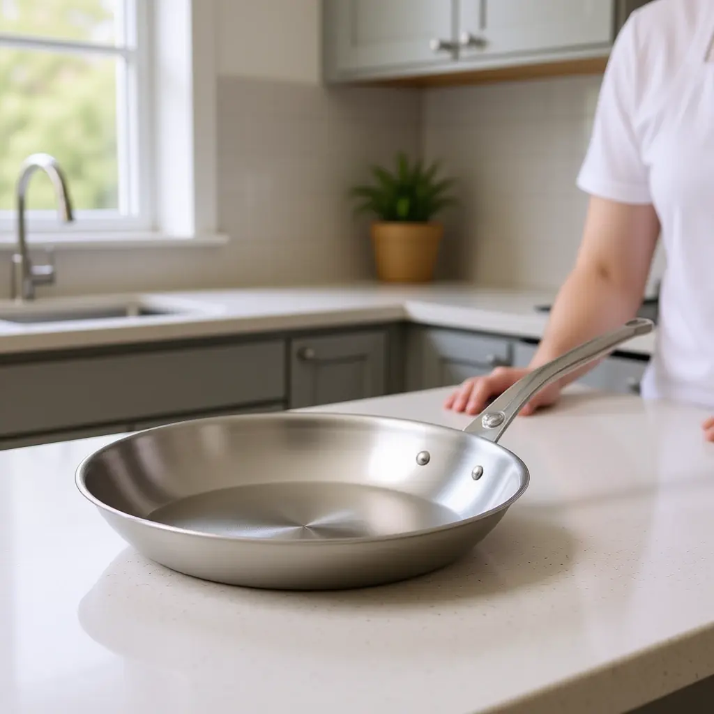 Ongecoate RVS koekenpan in een keuken