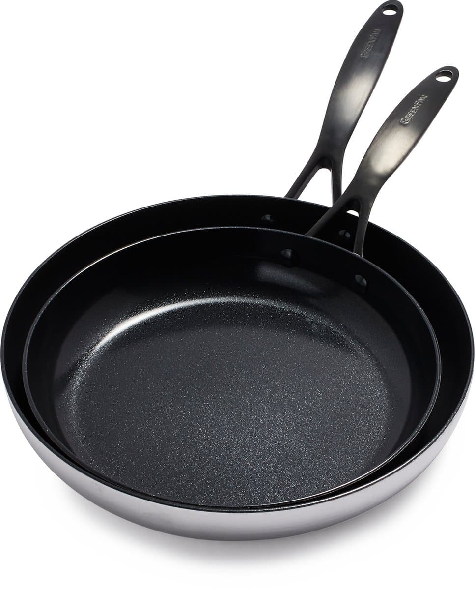 GreenPan Venice Pro Noir Koekenpannenset 2-delig - 26/30cm - PFAS-vrije antikleeflaag - Pannenset inductie - Keramische pan - Ovenbestendig tot 220°C - Zilver
