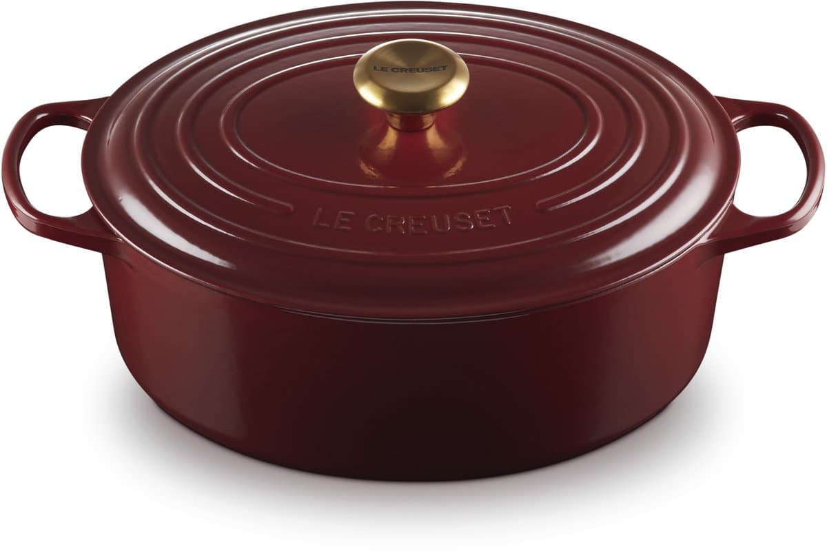 Le Creuset Braadpan Signature Ovaal Garnet – Ø 31 cm / 6,3 Liter – Grote Ovale Stoofpan van Gietijzer – Rijke Garnet Rood Emaille – Voor Braadstukken, Gevogelte en Grote Porties – Geschikt voor Alle Warmtebronnen incl. Inductie