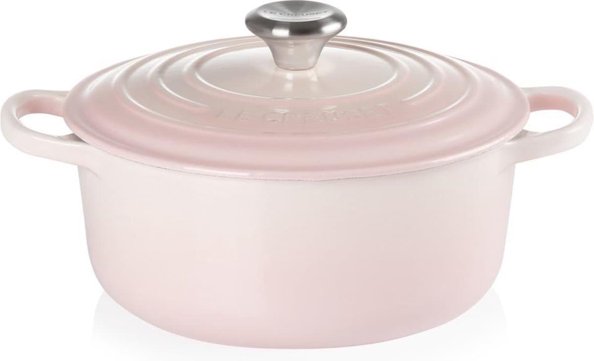 Le Creuset Braadpan Signature Shell Pink – Ø 20 cm / 2,4 Liter – Gietijzeren Pan met Emaille Coating – Voor Inductie, Oven en Alle Warmtebronnen – Pastelkleurige Braadpan voor Stoofgerechten en Sauzen – Tijdloos Frans Design