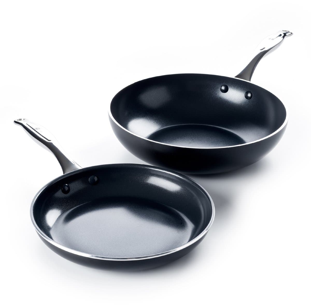 GreenPan Brussels Keramische Inductie Pannenset 2-delig - Koekenpan Ø28cm/Wokpan Ø28cm – PFAS-vrij – Inductie Koekenpan – Inductie Pannenset – Inductie Wokpan - Ovenbestendig tot 220°C – Vaatwasserbestendig – Snelle opwarming – RVS handgrepen – Zwart