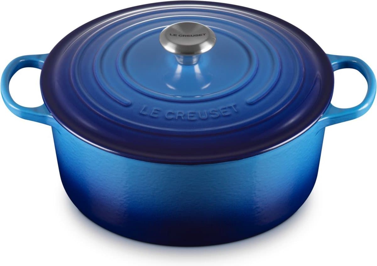 Le Creuset Braadpan Signature Azure – Ø 26 cm / 5,3 Liter – Grote Ronde Braadpan in Fris Blauw – Voor Gezinsporties en Diepe Stoofschotels – Duurzaam Gietijzer met Emaille – Geschikt voor Alle Warmtebronnen incl. Inductie