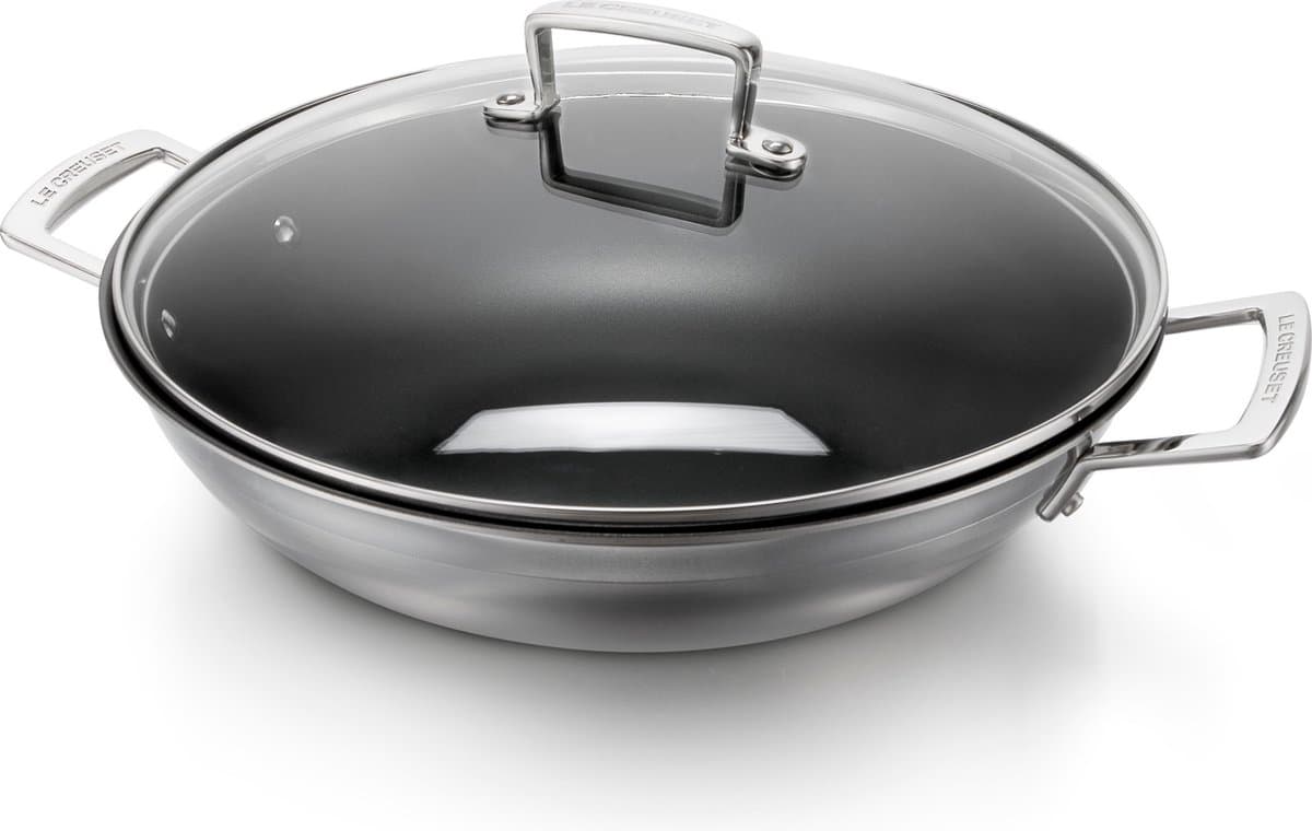 Le Creuset Wokpan Magnetik - TriPly RVS - Ø 30 cm / 4.3 liter - Standaard Anti-aanbaklaag - Geschikt voor Alle Warmtebronnen, inclusief Inductie - Vaatwasserbestendig - Levenslange Garantie