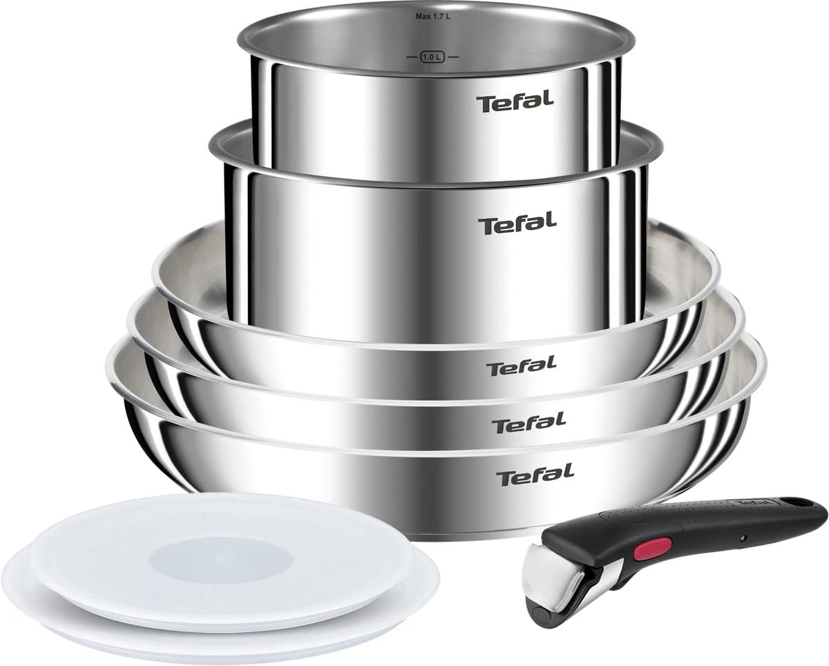 Tefal Ingenio Emotion L8968S04 – 8-delige pannenset – Inox braadpannen & steelpannen – Afneembare handgreep – Hermetische deksels – Stapelbaar – Inductie & ovenbestendig
