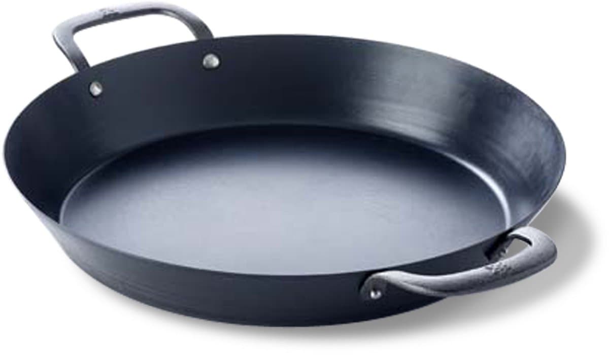 BK Black Steel BBQ Paella pan 38 cm - plaatstaal - carbon staal - Gietijzer handgreep - ovengeschikt tot 230°C - barbecue - handwas - BBQ set