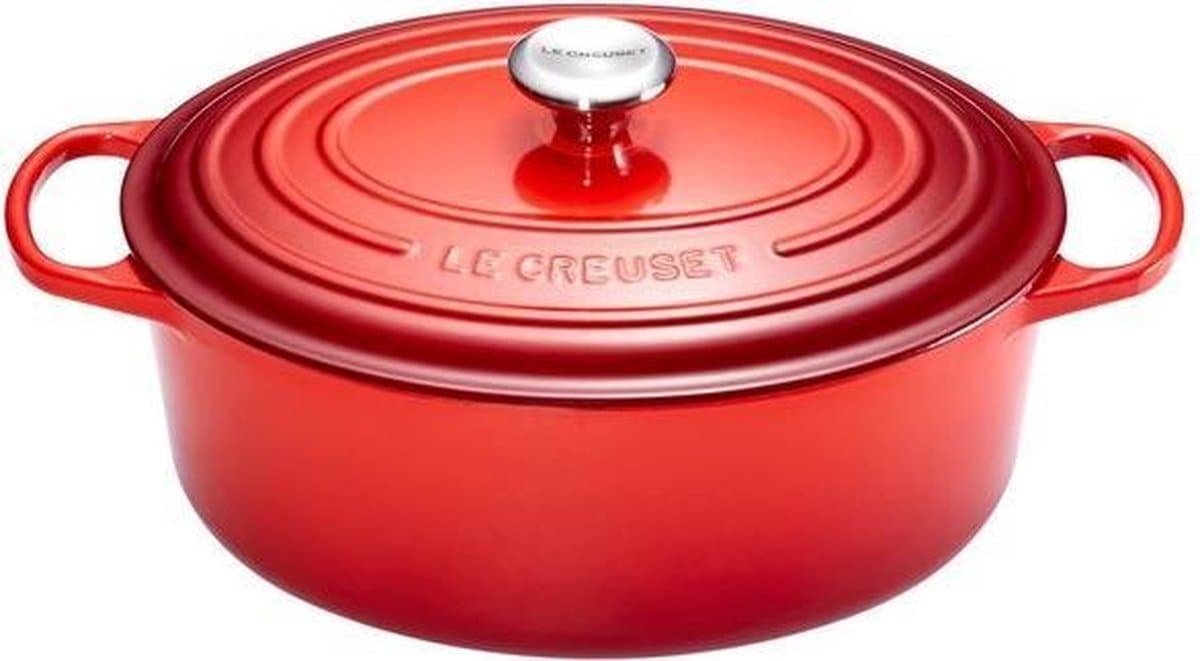 Le Creuset Braadpan Signature Ovaal Kersenrood – Ø 31 cm / 6,3 Liter – Grote Gietijzeren Stoofpan – Ovale Vorm voor Braadstukken en Gevogelte – In Levendige Rode Emaille – Voor Oven, Inductie en Groot Gasfornuis