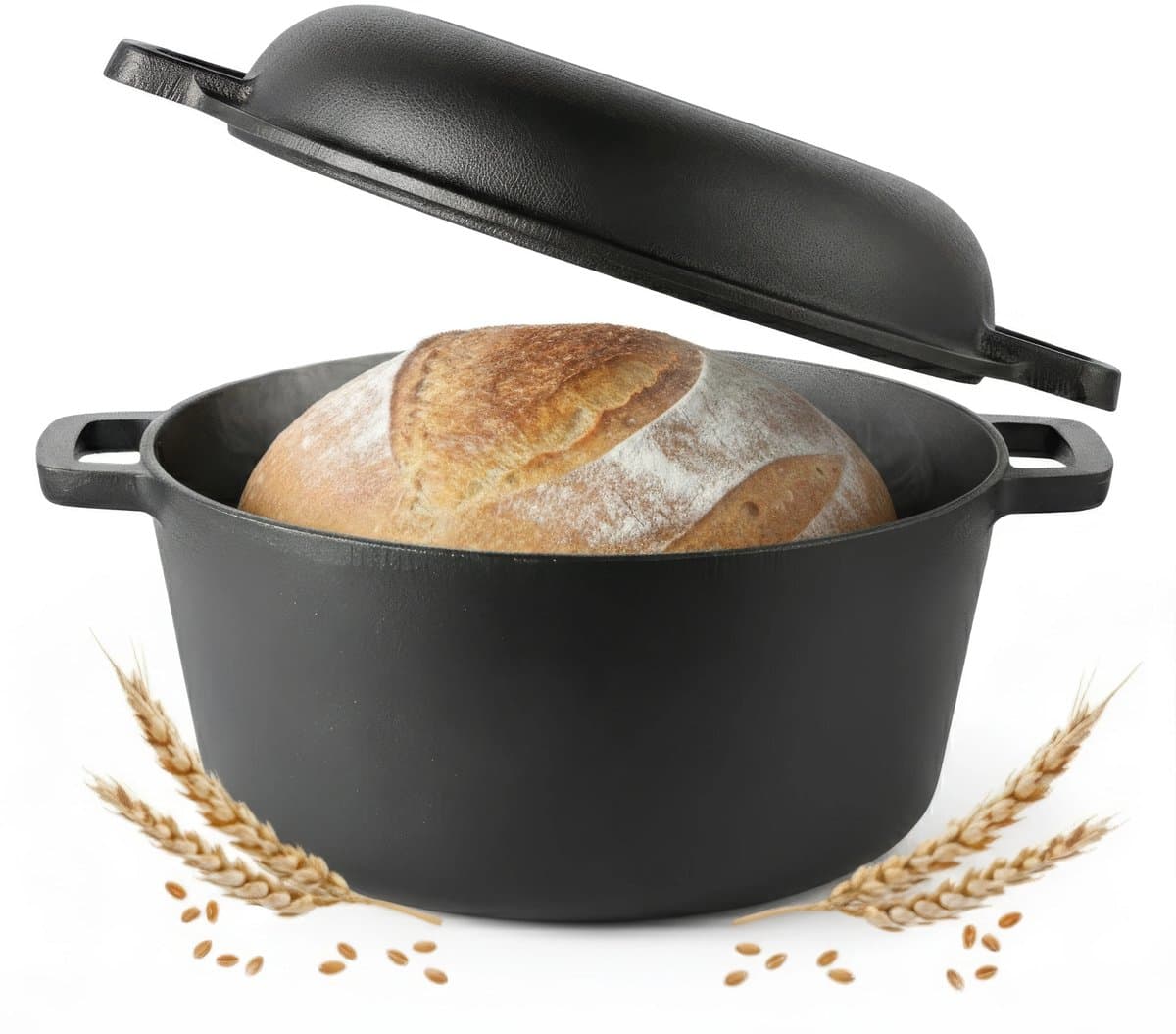 ISENVI Byron - Gietijzeren Braadpan met Grilldeksel - 26 cm - Geschikt voor BBQ & Inductie - Broodpan / Broodbakbol - PFAS, PTFE Vrij - Alle Warmtebronnen