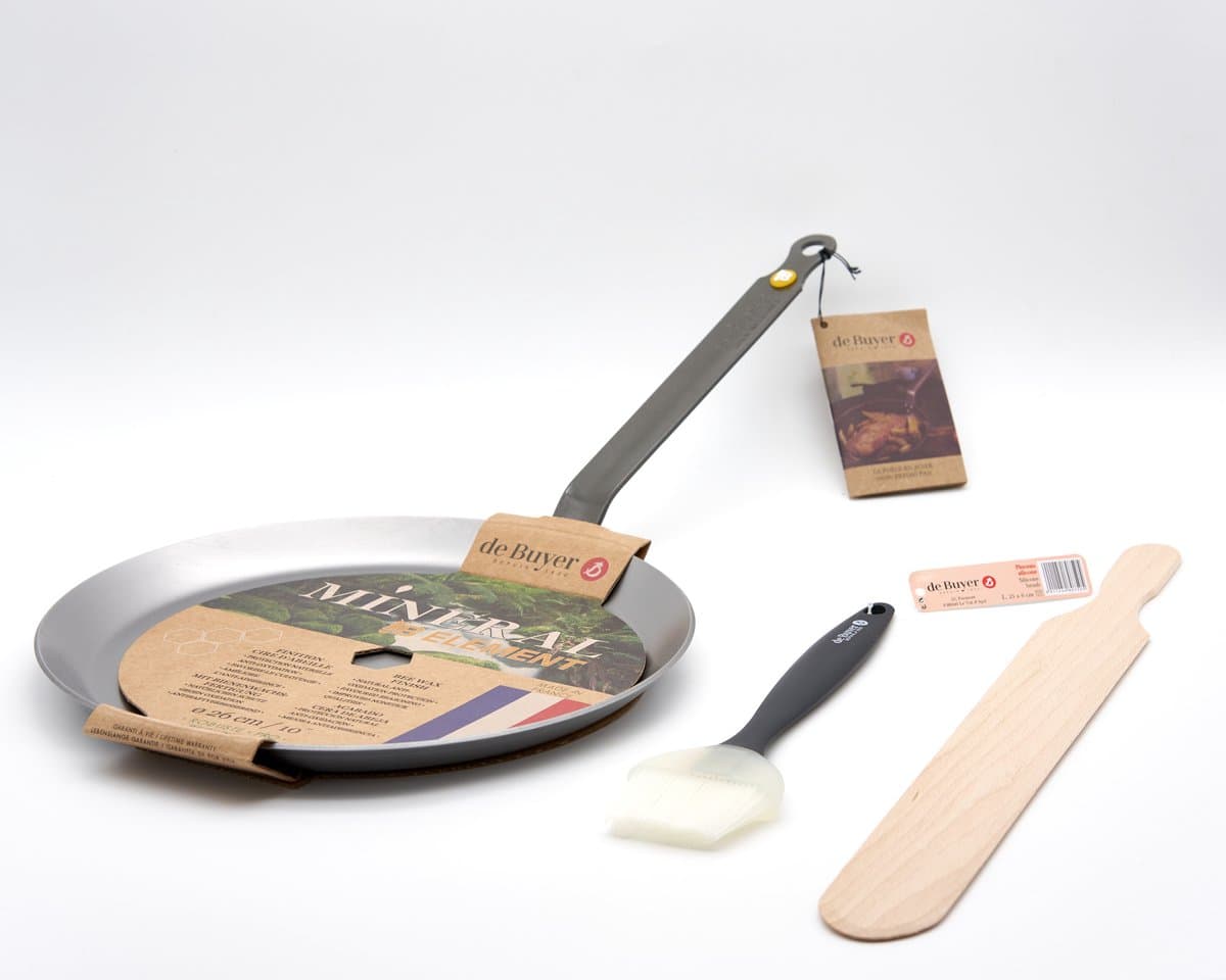 DeBuyer Crêpes en Pannenkoekenpan Inductie Geschenkset 3-delig - Geen Anti-Aanbaklaag - PFAS Vrij