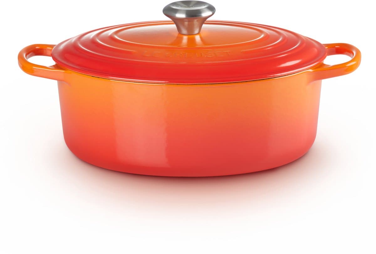 Le Creuset Braadpan Signature Ovaal Oranjerood – Ø 29 cm / 4,7 Liter – Gietijzeren Stoofpan in Ovale Vorm – Klassieke Oranje Emaille – Ideaal voor Braadgerechten, Rollades of Vis – Geschikt voor Inductie, Oven en Alle Warmtebronnen