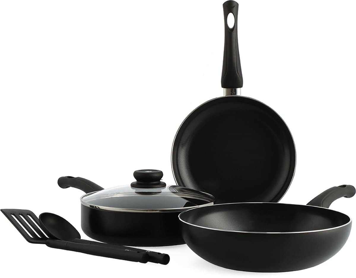 BK Brilliant Keramische Antiaanbaklaag Pannenset 3-delig - Ø 20/24/28cm - PFAS-vrij - Inductie koekenpan, wokpan en hapjespan - Inductie pannenset - vaatwasserbestendig - ovenbestendig tot 160 graden - koudgrepen - snelle opwarming - Zwart