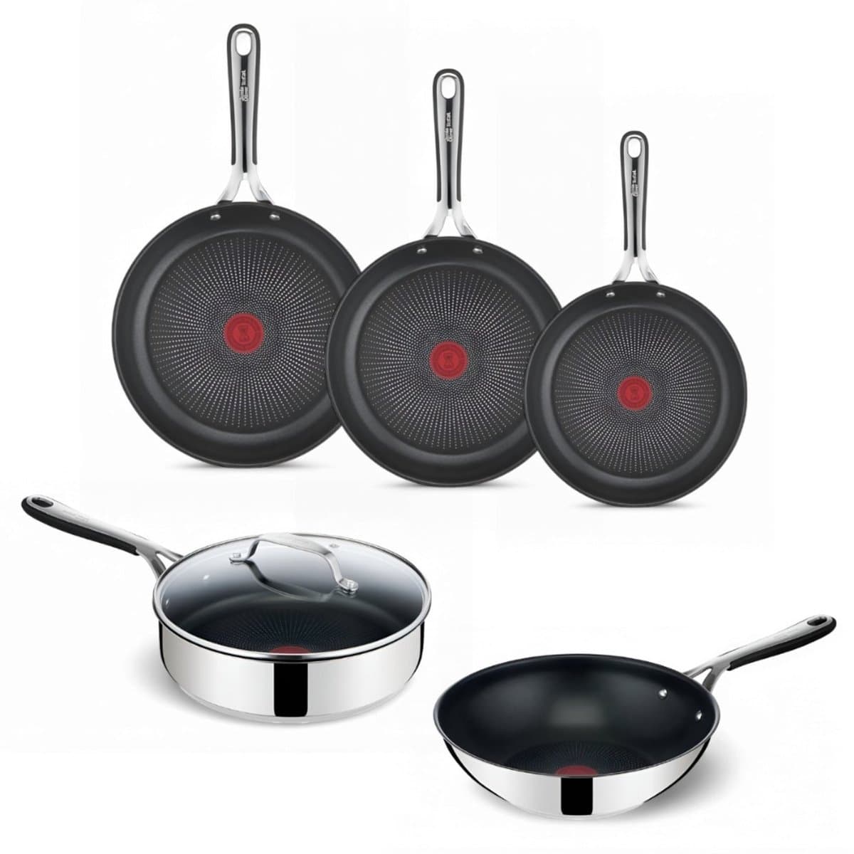 Tefal Jamie Oliver Kitchen Essentials Pannenset - Koekenpannen Ø20/24/28cm + Wokpan Ø28cm + Hapjespan Ø25cm - RVS - Inductie
