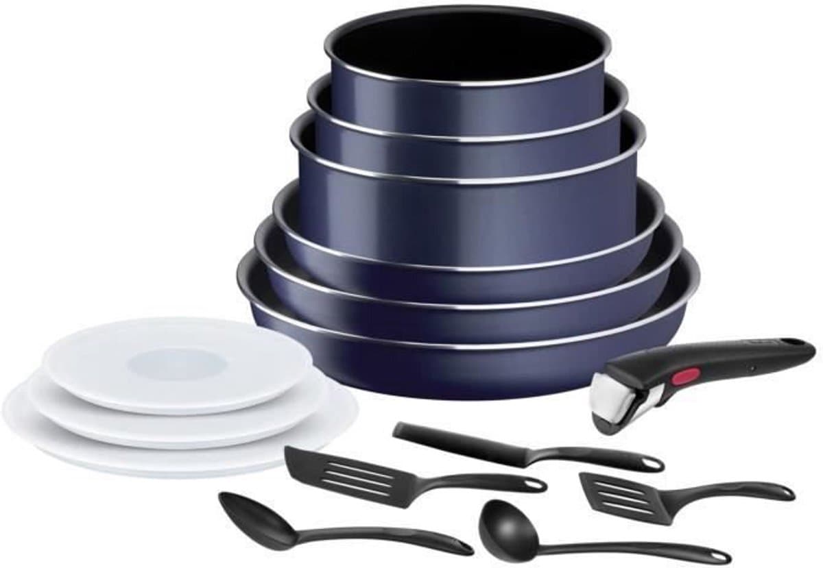 Tefal Easy Cook & Clean Pannenset - 15-delig - Koekenpan - Braadpan - Antiaanbaklaag - Made in France - Niet geschikt voor inductie