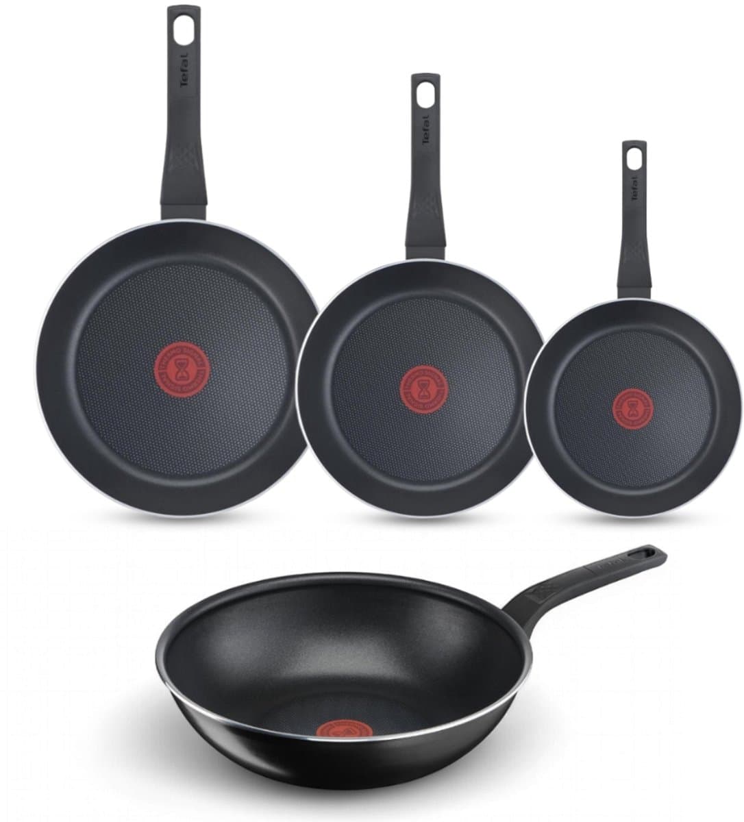Tefal Easy Cook & Clean Pannenset - Koekenpannen 20/24/28cm + Wokpan 28cm - Niet geschikt voor Inductie - Anti-aanbaklaag - Aluminium - Zwart