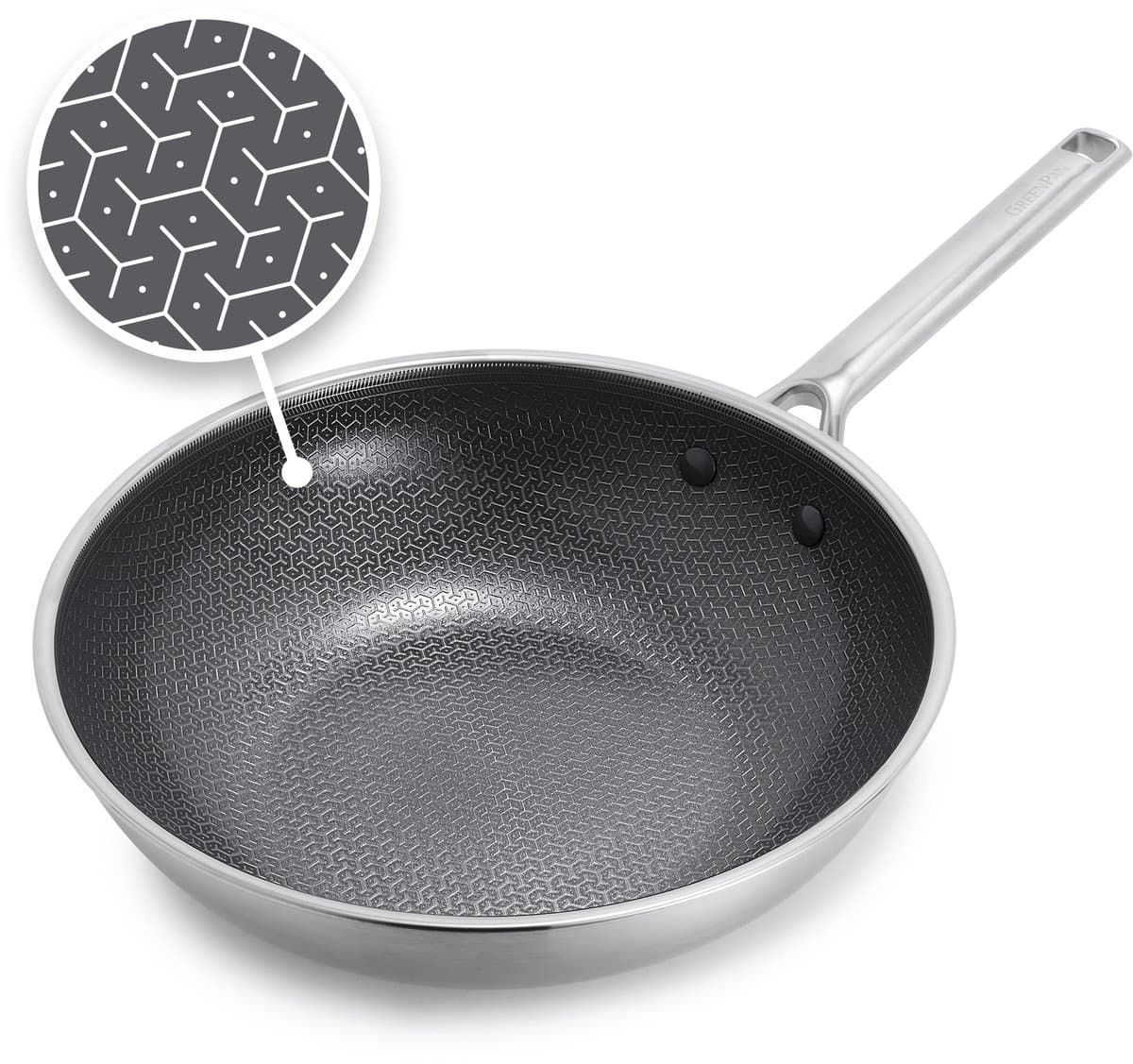 GreenPan Apex Wok - 28cm - PFAS-vrij - Inductie wok - Keramsich - Honingraat- Ovenbestendig tot 220°C - Vaatwasserbestendig - RVS handgrepen – Roestvrijstaal