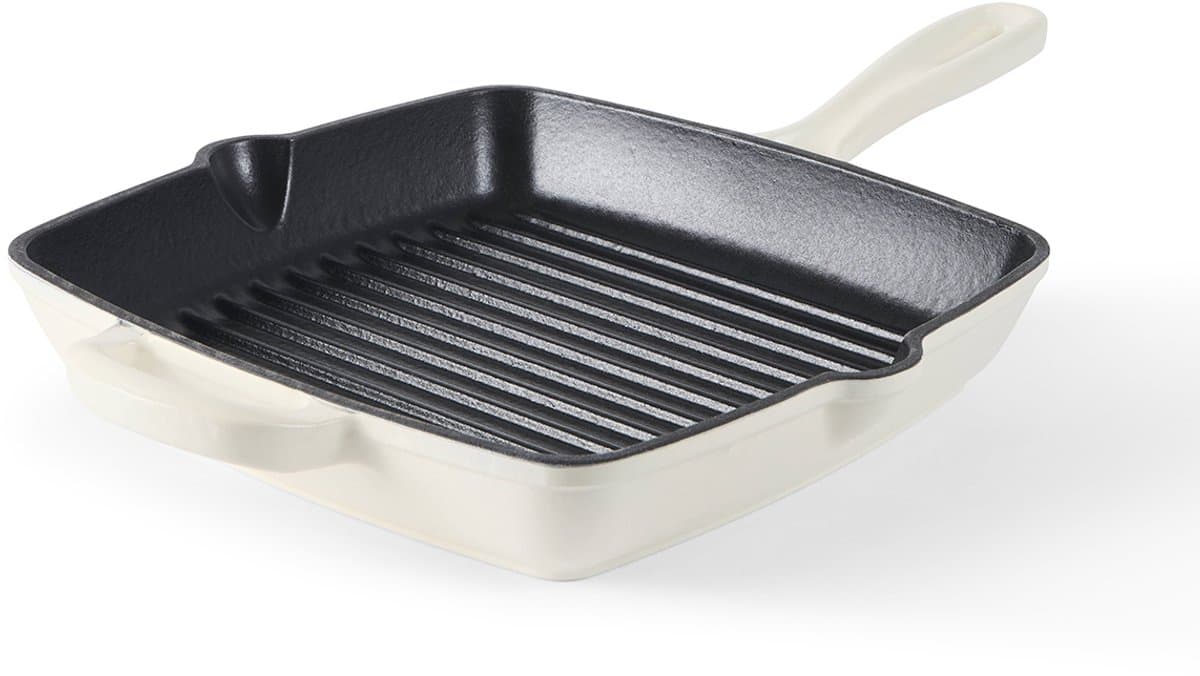 ISENVI Byron - Gietijzeren Grillpan - 28 cm - Geschikt voor BBQ & Inductie - Skillet Pan - PFAS, PTFE Vrij - Alle Warmtebronnen - Beige