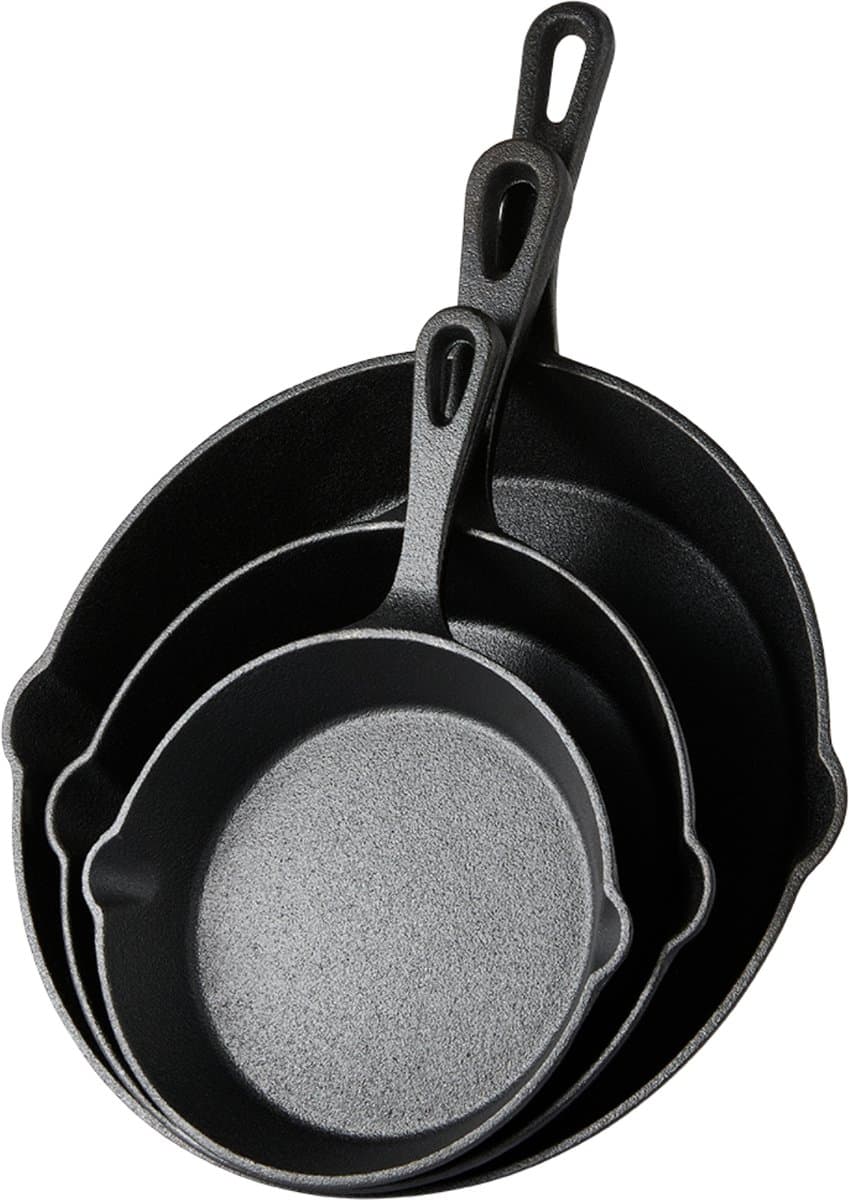 ISENVI Byron - Gietijzeren Pannenset - 16/20/26 cm - Geschikt voor BBQ & Inductie - 3 Delig - Skillet Pannen - Koekenpannen - PFAS, PTFE Vrij - Alle Warmtebronnen