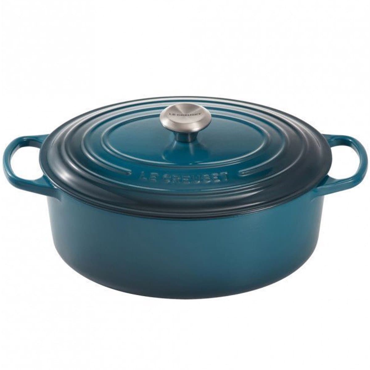 Le Creuset Braadpan Signature Ovaal Deep Teal – Ø 31 cm / 6,3 Liter – Grote Ovale Braadpan van Gietijzer – In Stijlvolle Donkerblauwe Deap Teal Kleur – Voor Braadstukken, Grote Maaltijden en Langzaam Garen – Inductie- en Ovenbestendig