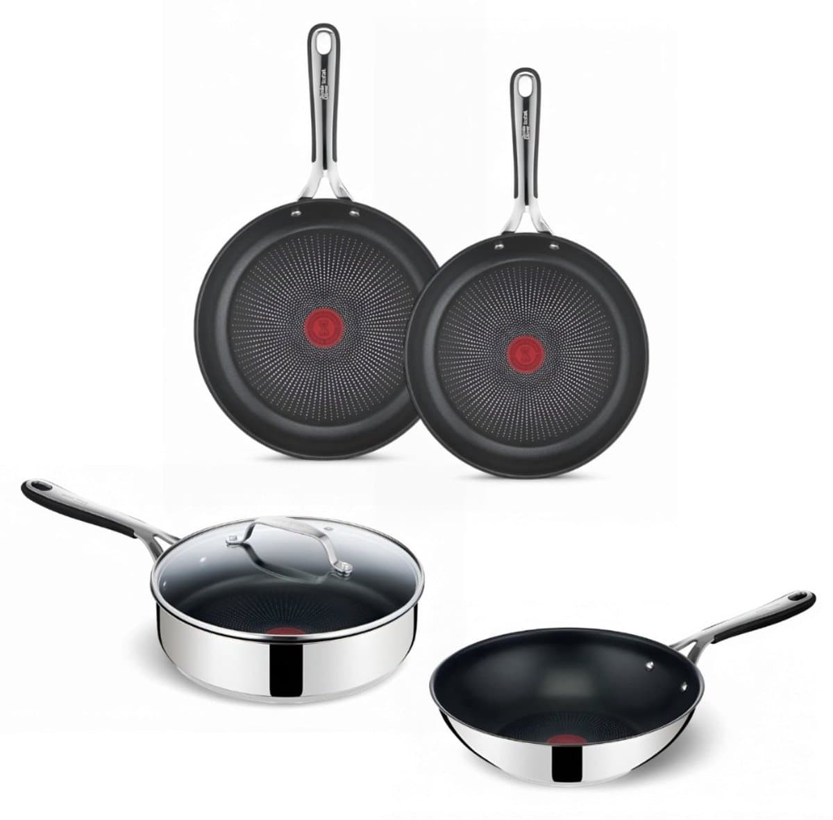 Tefal Jamie Oliver Kitchen Essentials Pannenset - Koekenpannen Ø24/28cm + Wokpan Ø28cm + Hapjespan Ø25cm - RVS - Inductie