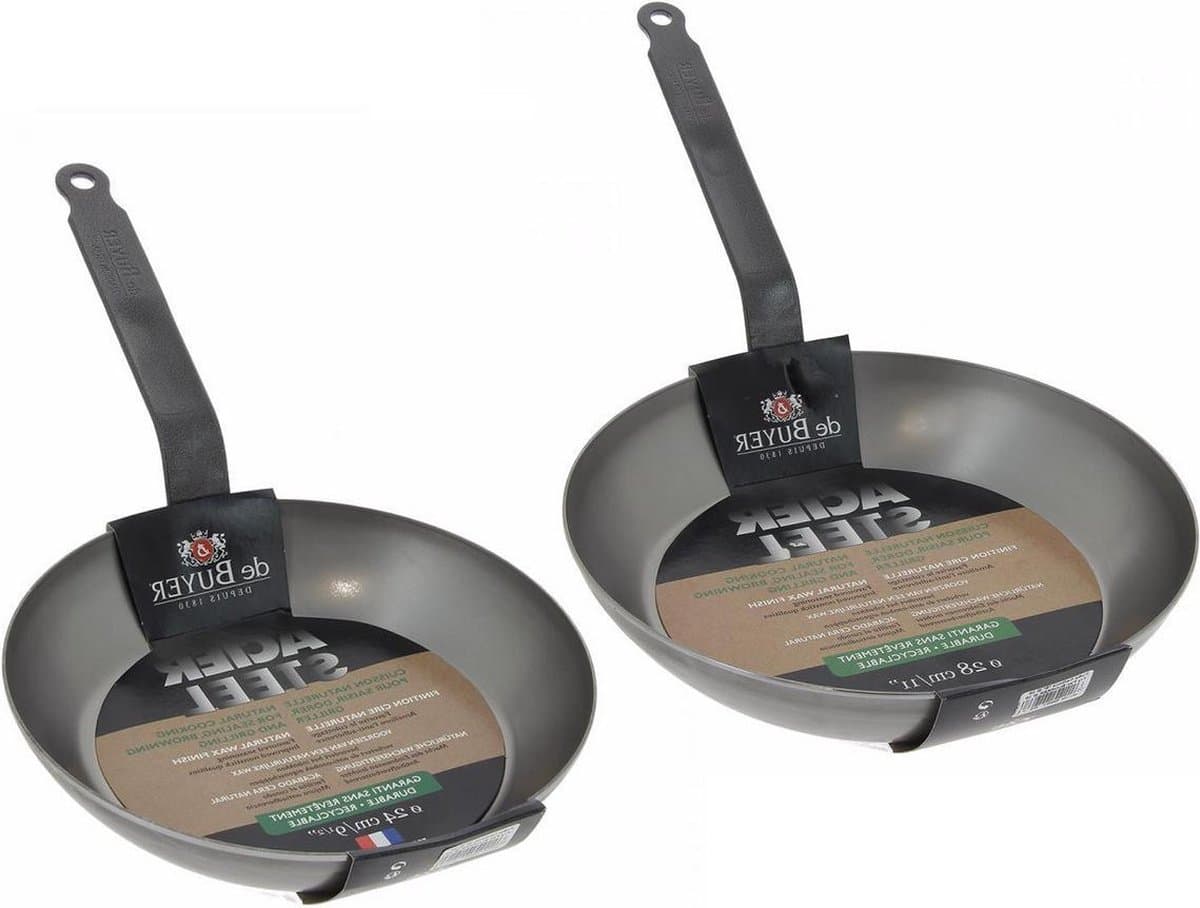 De Buyer Acier Koekenpannen set 24 cm & 28 cm - 2mm dik - plaatstaal pannen - voordeelset