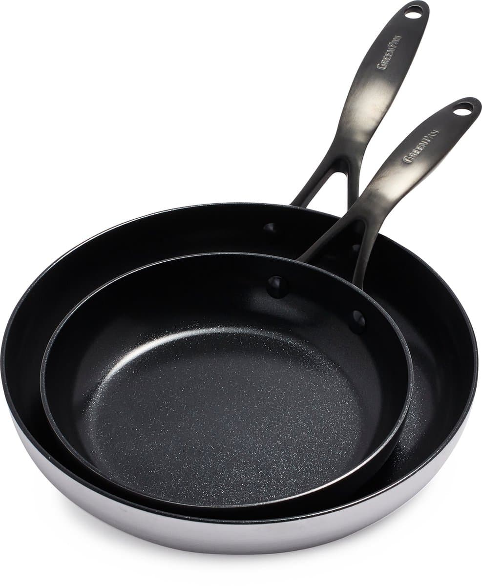 GreenPan Venice Pro Noir 2-delige Koekenpannenset - 20/26cm - PFAS-vrije antikleeflaag - Pannenset inductie - Keramische pan - Ovenbestendig tot 220°C - Zilver