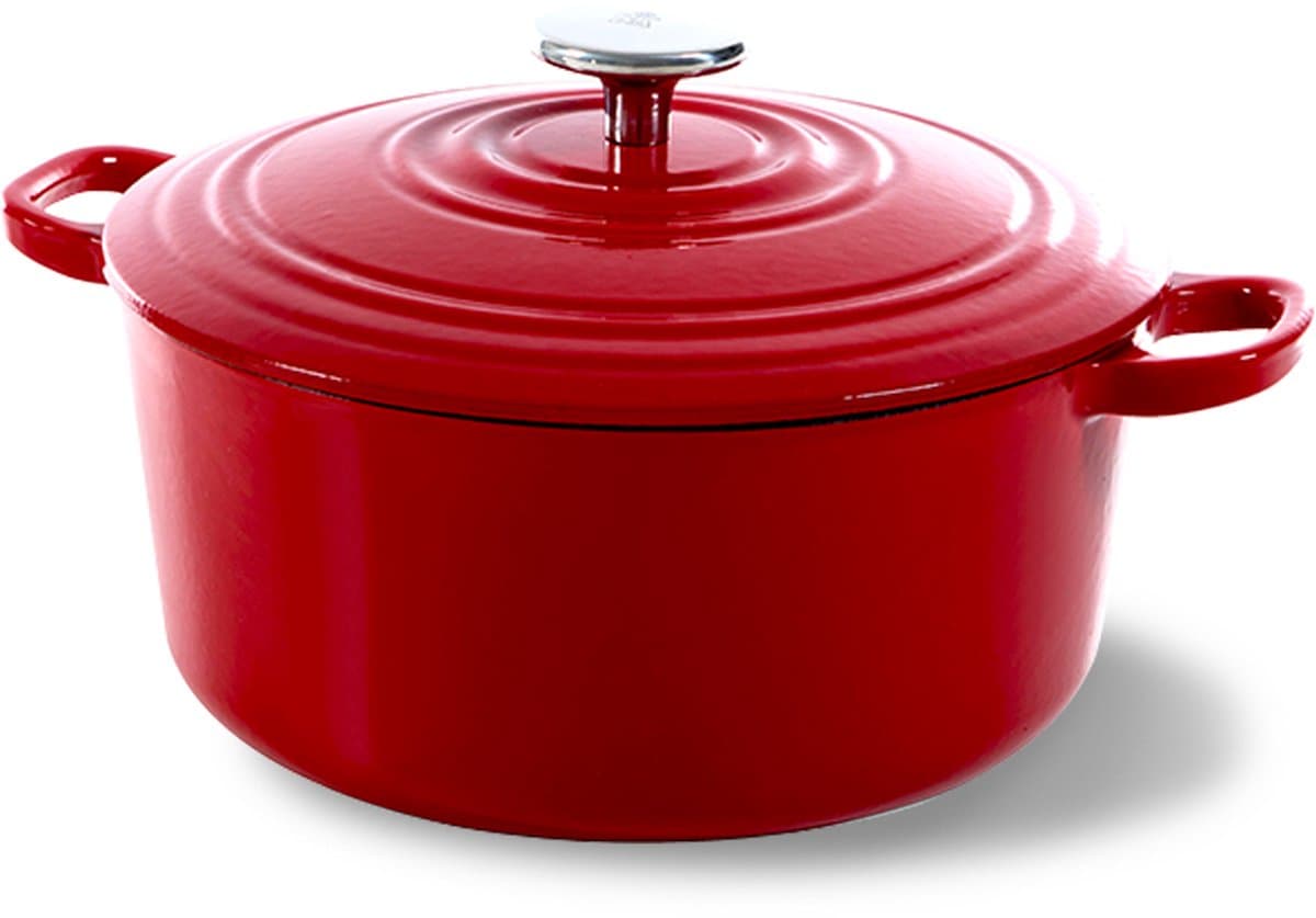 BK Bourgogne Braadpan 24cm - 4.2l - Zonder PFAS-vrije antikleeflaag - Braadpan inductie - Ovenbestendig tot 230°C - Geëmailleerde gietijzer - Chili Red